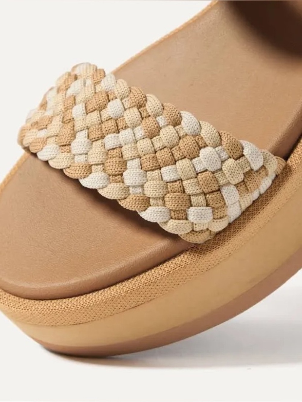 Rothy's Tan & Cream Braided Platform Sandals - Picture 3 of 6